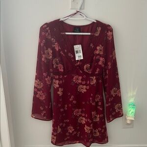 City Studio Burgundy Floral Long Sleeve Dress